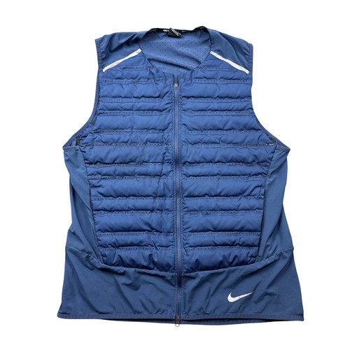 Nike Aeroloft Running Vest Mens XL Blue Down Puffer Full Zip Reflective Training