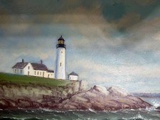 Antique Oil Painting Portland Maine Head Light Lighthouse 18 W X 15h J. Salve