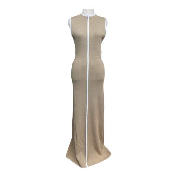 DISSH Binding Wheat Knit Maxi Dress Women Size XL Beige Nude Stretch Ribbed
