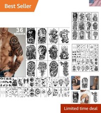 36 Sheets Temporary Tattoos Stickers, 12 Sheets Fake Body Arm Chest Shoulder ...