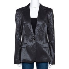 Just Cavalli Black Striped Cotton Ramie Blend Single Buttoned Blazer L