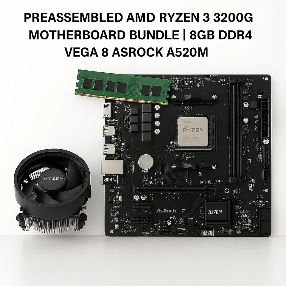 AMD Ryzen 3 3200G APU + 8GB DDR4 Prebuilt ASRock A520M-HVS Motherboard Bundle - Image 2 of 4