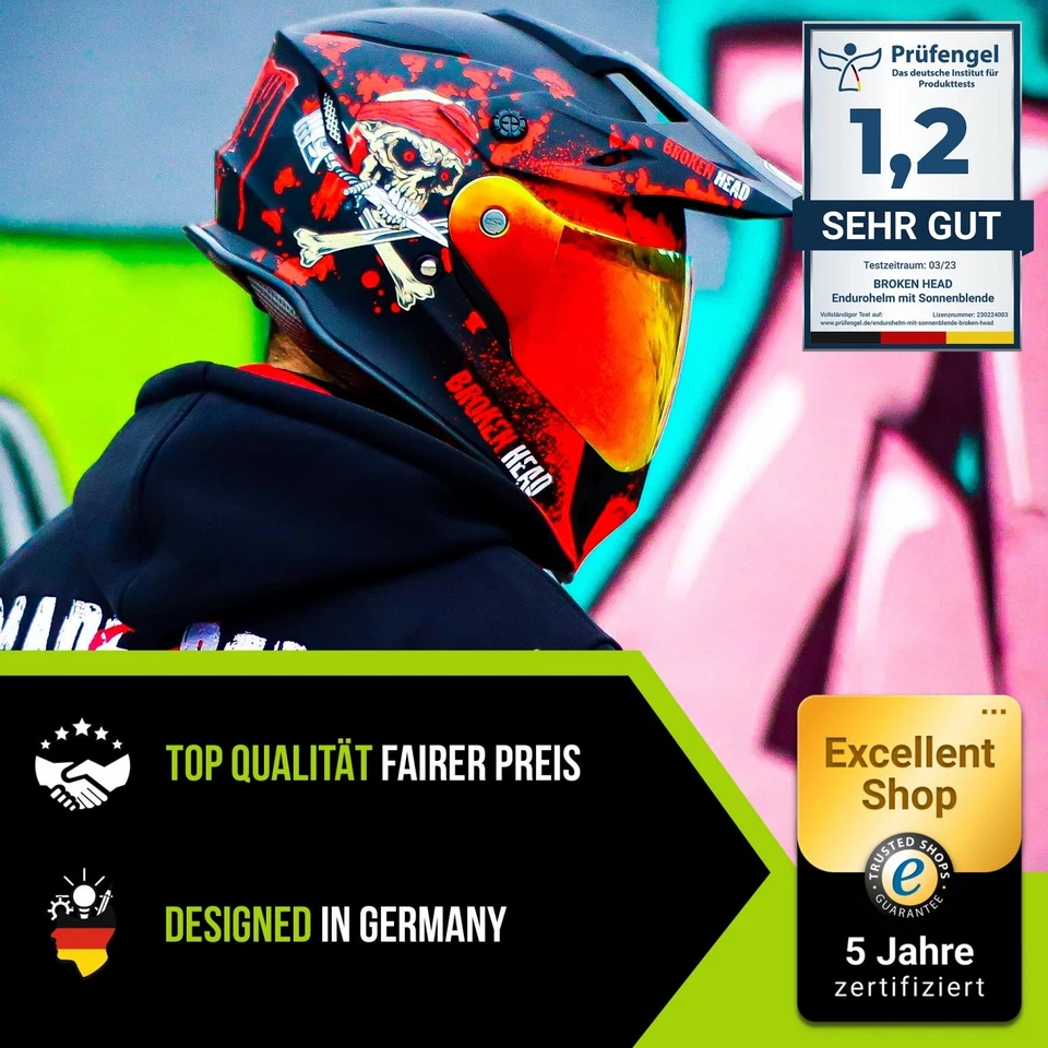 Broken Head Enduro Helm Jack S. VX2 Rot + Rot Verspiegeltes Visier - Bild 2 von 4