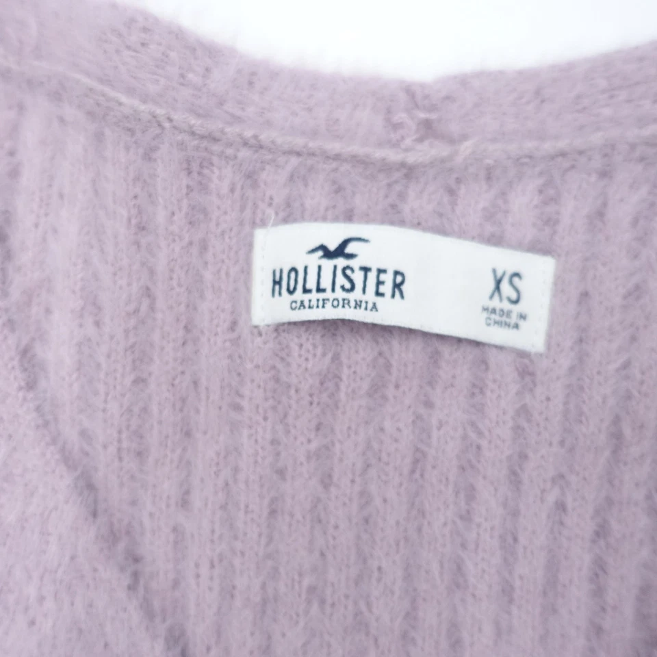 Hollister Wrap Sweater Womens XS Purple Ribbed Chunky Knit Nylon Classic V-Neck - Image 3 of 4