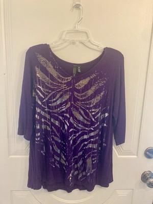 ellumiNation by Nikki Parker Size M plum silver top 25'' length, Boutique, USA