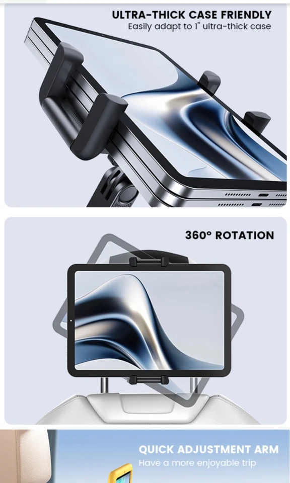 Lamicall Car Headrest Tablet Phone Holder Mount Universal 12”+ Steel Fold IPAD  - Image 2 of 4