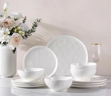 GBHOME 12-Piece Ceramic Dinnerware Set for 4, Plates & Bowls, Microwave & Dis...