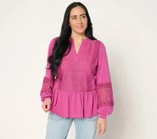 LOGO Lavish by Lori Goldstein Mix Media Peplum Top Magenta Haze XL A688933