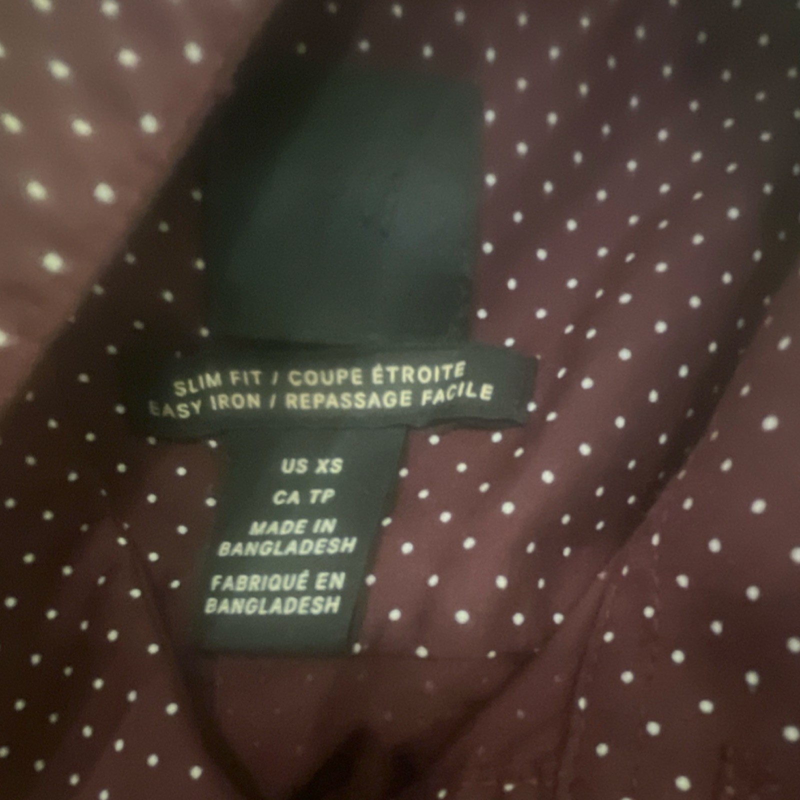 Burgundy Polka Dot Men's Slim Fit Dress Shirt Easy Iron XS Long Sleeve Button thumbnail 2