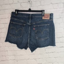 Levi's 501 Denim Shorts Womens 33 Dark Wash Raw Hem Button Fly Daisy Dukes Retro