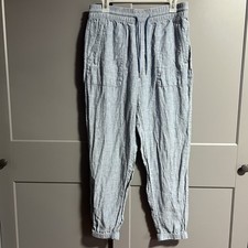 Athleta 100 Linen Retreat Linen Jogger Pants Chambray 8 Lagenlook Elastic Waist