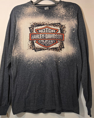 Harley Davidson Leopard Print Bleach Washed Shirt | Medium Long Sleeve T-shirt