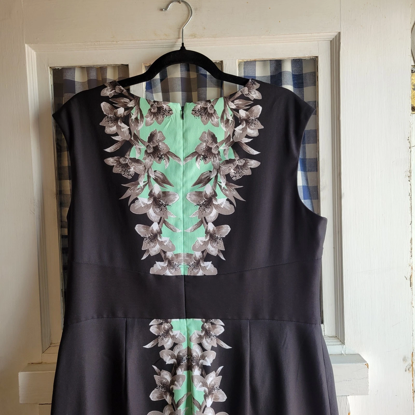 VETEMENTS Abito donna New York & Co nero grigio verde floreale foderato senza maniche taglia 16