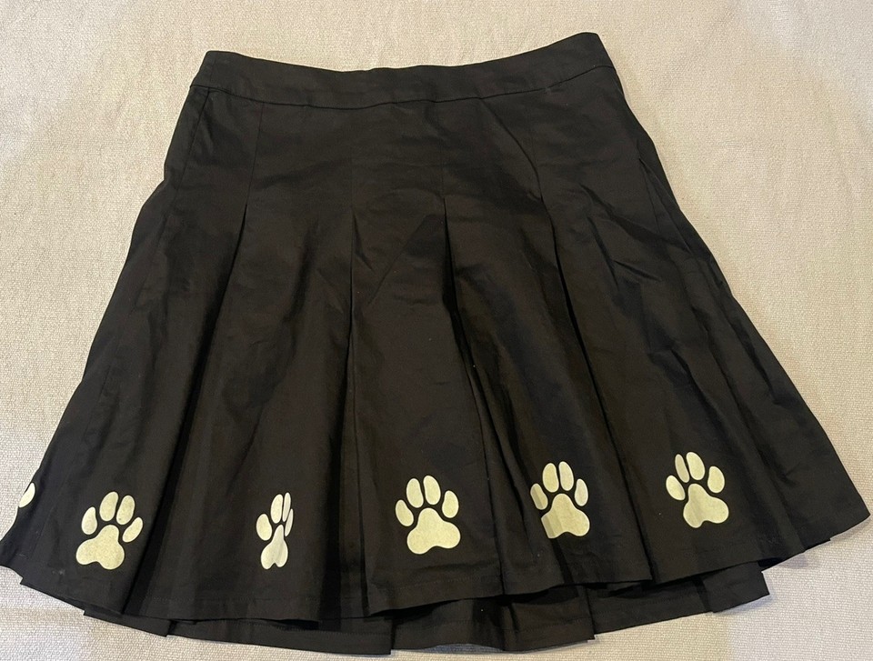 Dangerfield Black Pleated Fit & Flare Paw Print Design Skirt Size 10