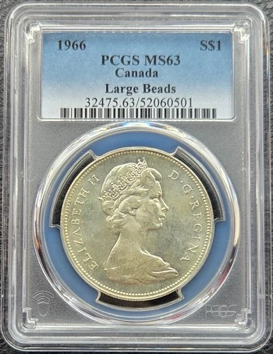 1966 Canada Silver Dollar • Large Beads • PCGS MS-63 • Elizabeth II