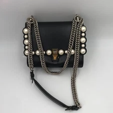 Fendi Small Black Leather Chain Shoulder Handheld Bag Authentic 8M0381