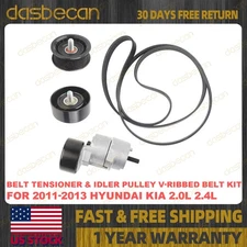 Engine Belt Tensioner & Idler Pulley V-Ribbed Belt Kit For Hyundai Kia 2.0 2.4L