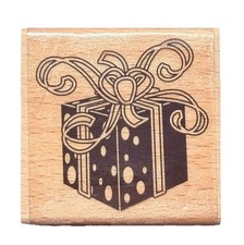 Elegant Wrap Gift Box Present Christmas Season Holiday Symbol Wood Rubber Stamp