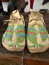 Native American Beaded Leather Moccasins Pair  1860-1910