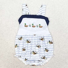 Southern Design Cute Embroidery Mallard Duck Sibling Baby Summer Outfit