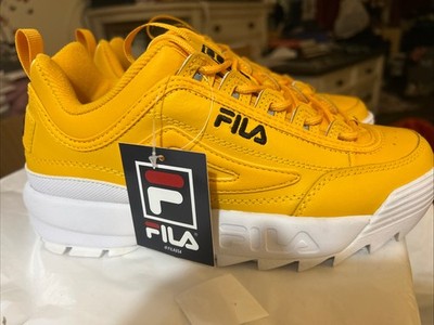 Fila Women s Disruptor II Premium Canary Yellow Leather Shoes, Size: 8.5 Sneaker
