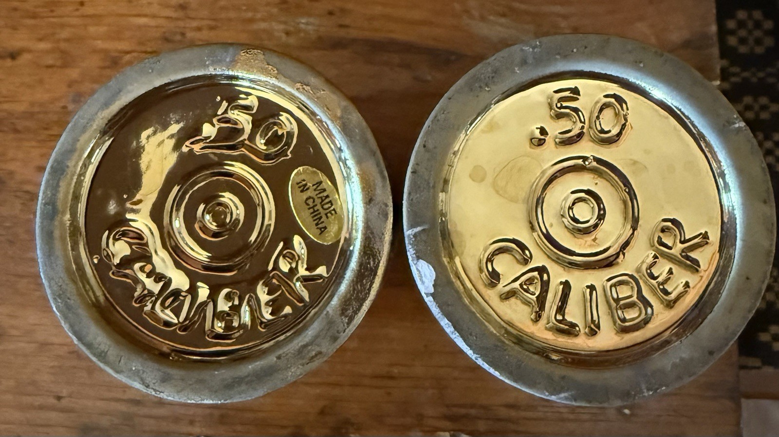 50 Caliber by Barbuzzo Shot Glasses Set of 2 The Wine Savant Gold Tone Color
