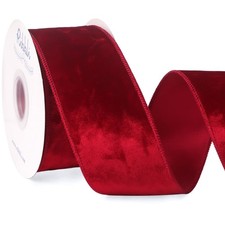 Red Crushed Velvet Wired Ribbon 2.5 Inch x 10 Yards Christmas Wreath Bow DIY