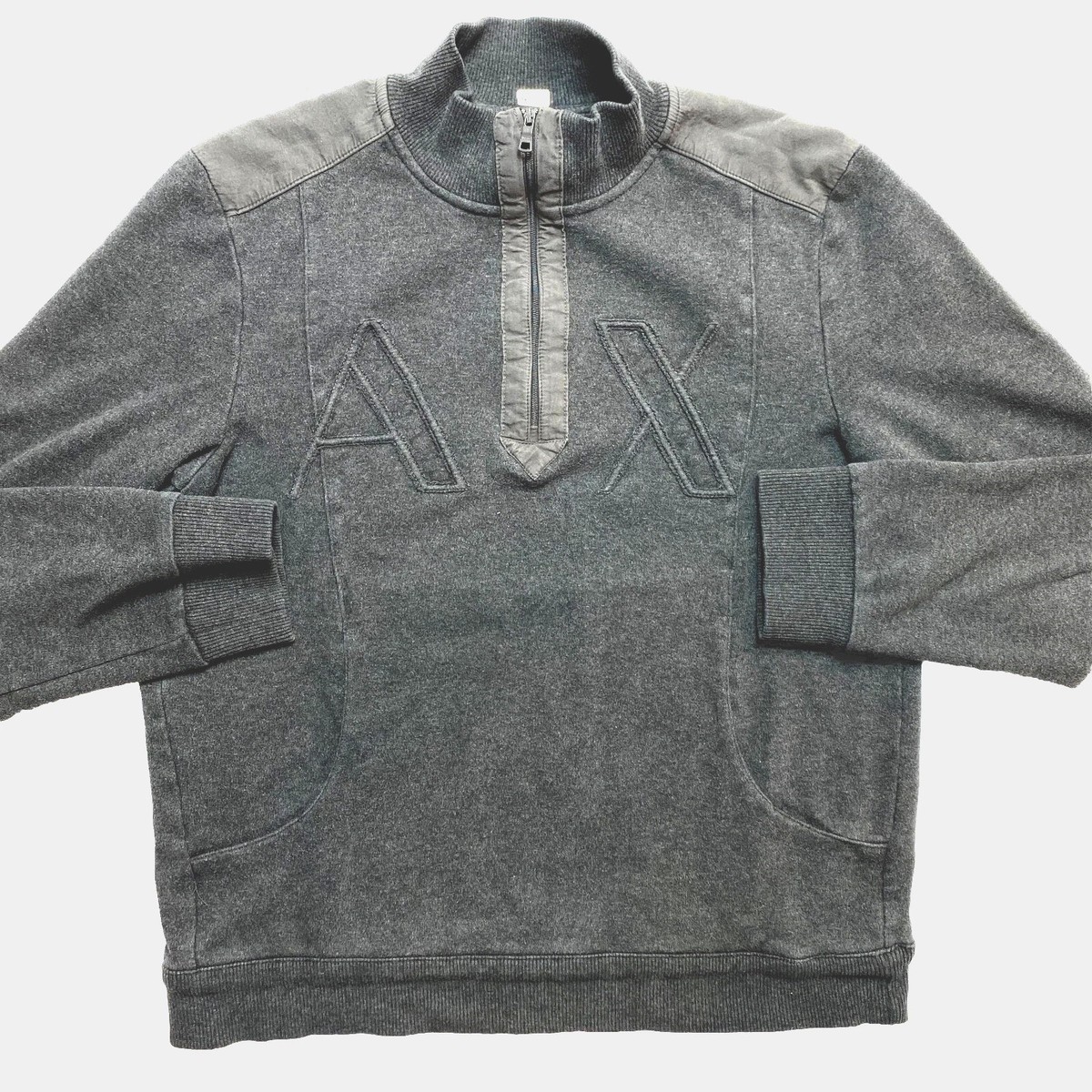 Armani Exchange Sweatshirt Mens Medium Gray 1/4 Zip Pullover Y2K