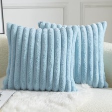 Pack of 2 Decorative Throw Pillow Covers Faux 16" x 16" Pack of 2 Light Blue