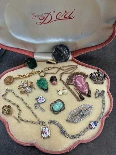 VTG Estate Costume Jewelry Mix Art Deco Victorian Brass/gf/watch Chain