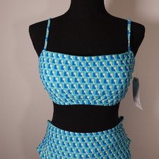 Time And Tru Women's Mid-Rise Bathing Swim Suit Geo Blue Print 2 Piece New