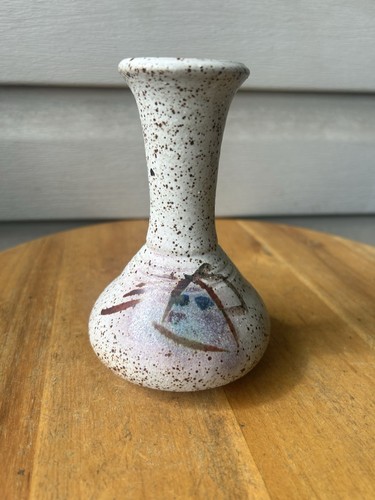 Vintage Primitive Abstract Southwest Speckled Stoneware Small Vase 5.5" Marked