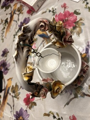 Vintage Capodimonte Italian wishing Well Porcelain Floral w