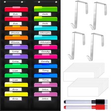 Nylon Storage Pocket Chart 20 Name Tag Pockets Hanging Organizer 28.5x47 Inch