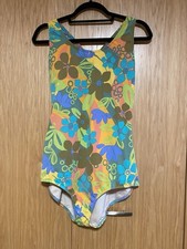 Ocean Aqua Shape Ladies Gold, Orange  Green Floral One Piece Swimsuit Sze 42/16