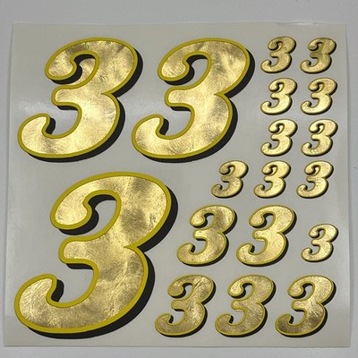 Hammered Gold/Yellow/black Number 3's Racing Vinyl Decal Sheet 1/16-1/8th kyosho