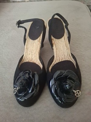 CHANEL Camellia COCO Wedge Sole Sandals Mules Women EU 38 US