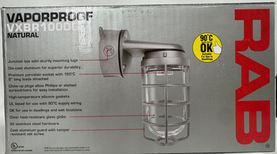 RAB VAPORPROOF VXBR100DG DIE CAST ALUMINUM WALL LIGHT BRACKET WITH GLASS GLOBE