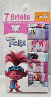 DreamWorks Trolls Girls' 100% Cotton Briefs Character Underwear, 7-Pack, Size 6