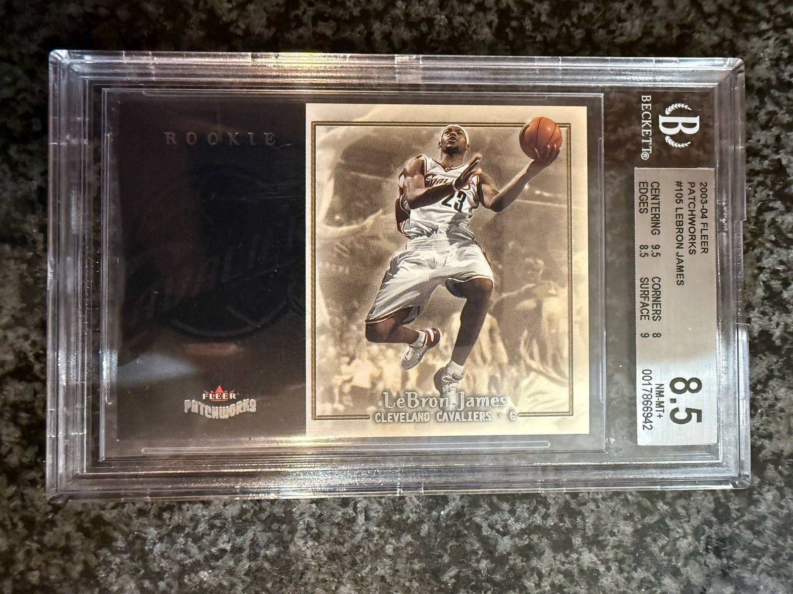 2003-04 Fleer Patchworks #105 LeBron James Cavaliers RC Rookie #/799 BGS 8.5
