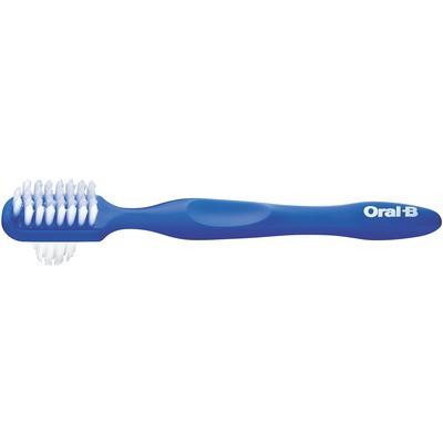Oral-B Denture brush 6/box. Blue color with white bristles, dual head, standard