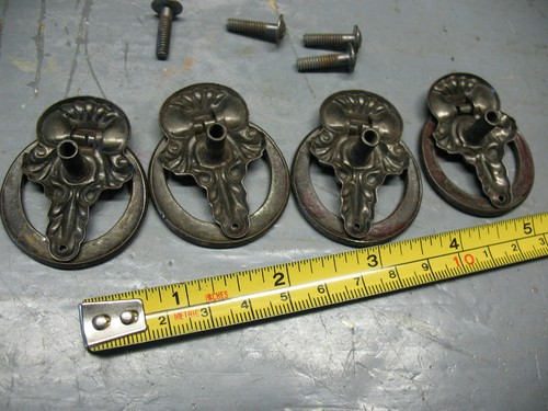 NOUVEAU STEEL DRAWER PULLS (4) ANTIQUE ORIGINAL COMPLETE SUPER !!! - Picture 2 of 2
