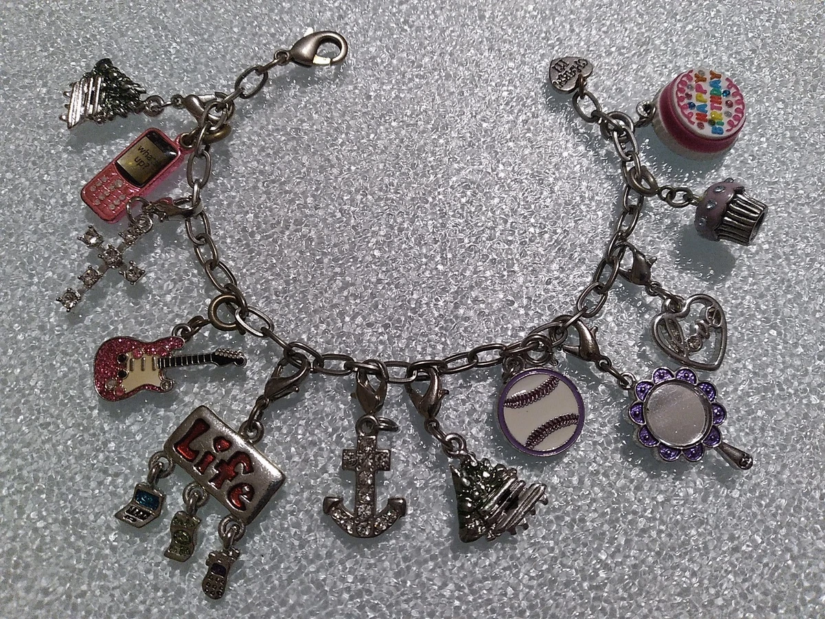 Lot of 12 Bracelet Charms Christmas Guitar Love Cake Baseball