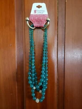 Charming Charlie Necklace Triple Strand Green Beads Fashion Jewelry