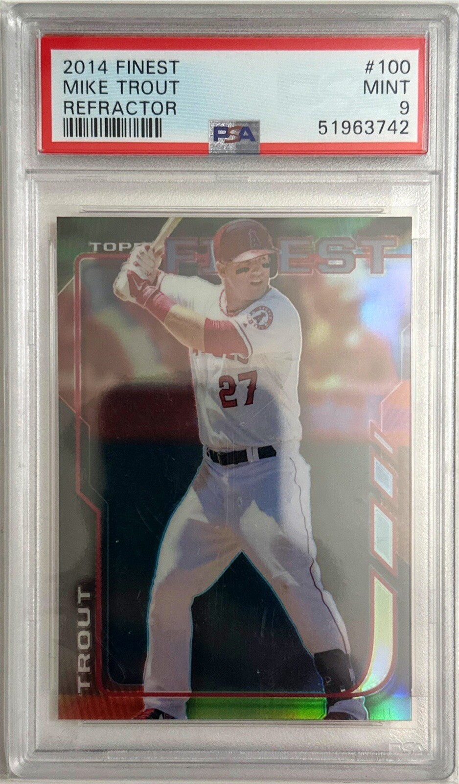 2014 Topps Finest Refractor Mike Trout #100 Los Angeles Angels PSA 9 MINT