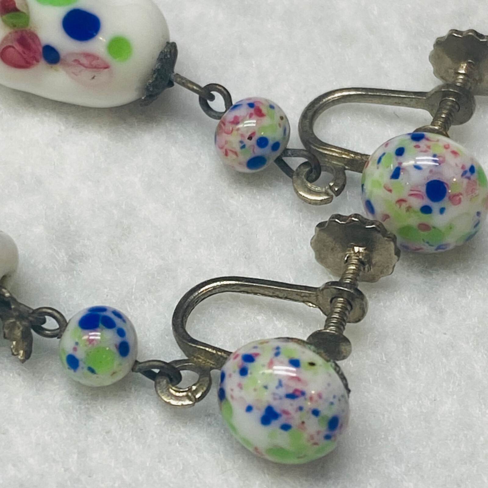 Screw Back Earrings Multicolor Dangle Beaded Vint… - image 10