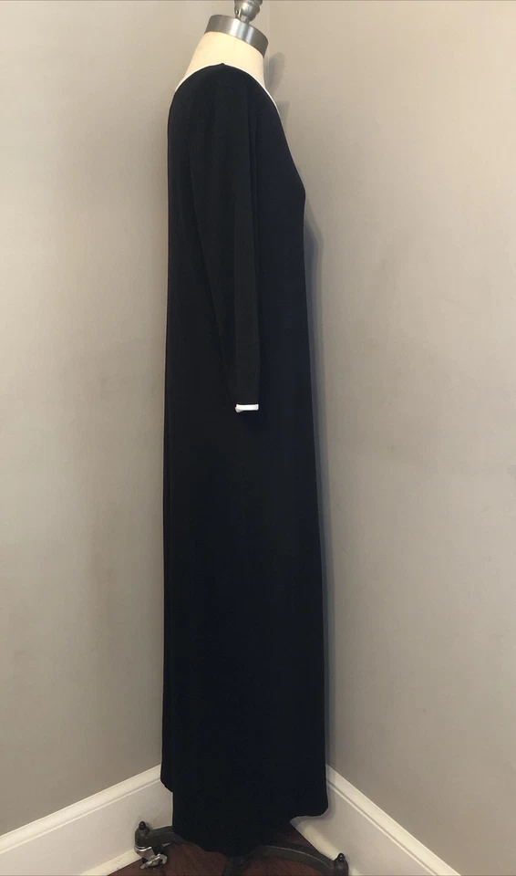Maxi Vestido De Colección Años 90 Lauren Ralph Lauren Negro Algodón Tejido Blanco Tubería 3/4 Slv M Foto 3 de 4