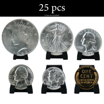 (25) Coin Stand Display Holders Easel Case Small Plastic Storage Box Collectors