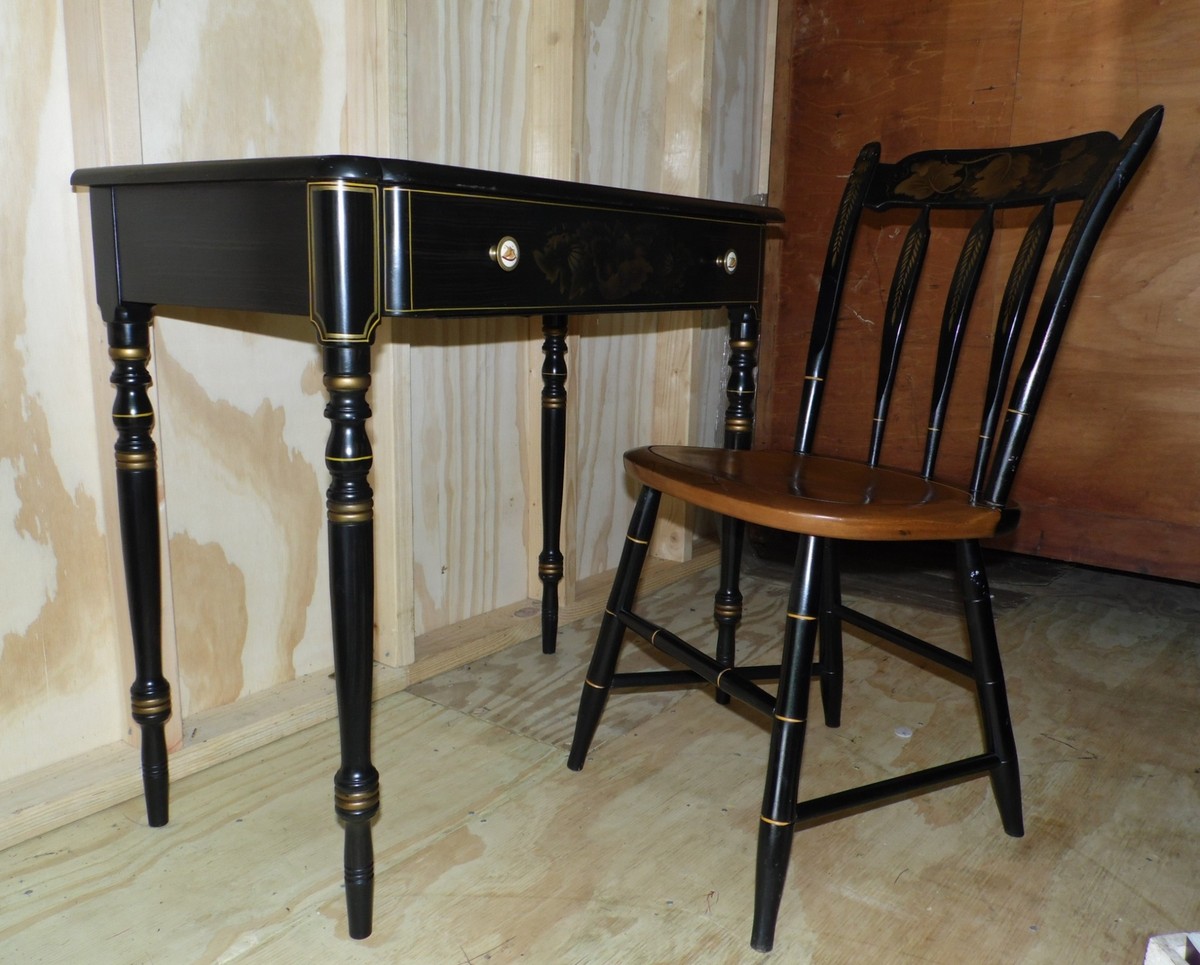 Vintage L. Hitchcock Harvest Stencil Black Desk Table Vanity +