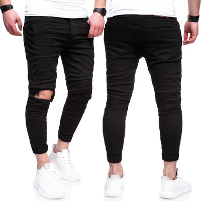 BEHYPE Jeans Herren Destroyed Röhrenjeans Chino Hose Risse Knie Blau NEU